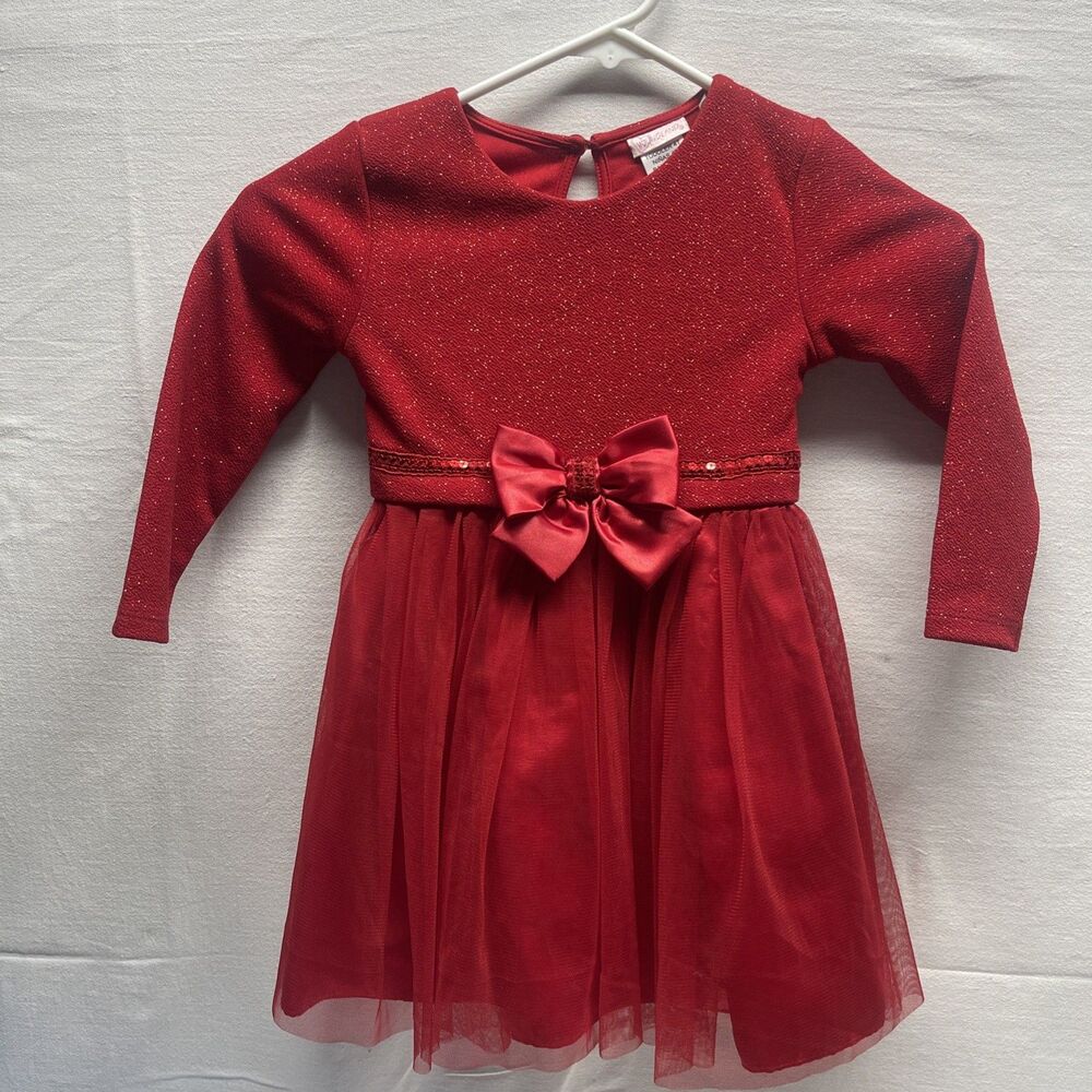 Youngland Toddler Girls 4T Red Party Dress Chiffon Sparkly Holiday Christmas